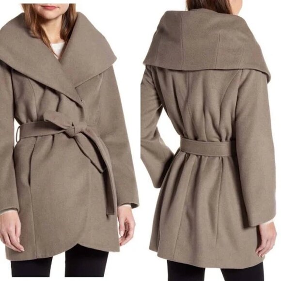 NWT HALOGEN Belted Wrap Cape Shawl Collar Jacket Wool Blend Coat Taupe 1X - Picture 1 of 5